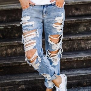 Heavily Distressed Boyfriend Jeans